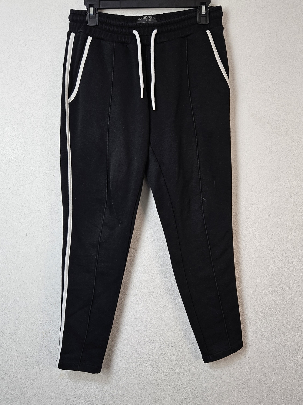 TomboyX Black Jogger Pants with White Stripe Detail Size Small